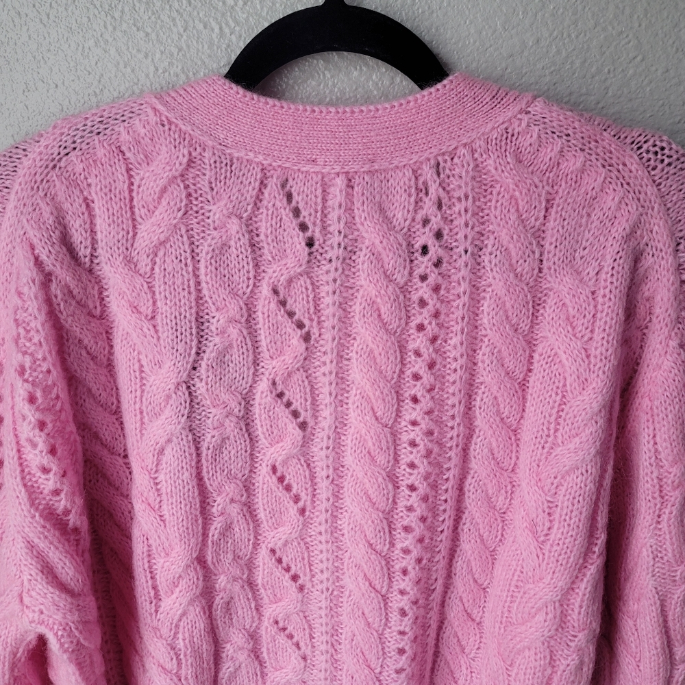 The Kooples V Neck Cable Weave Knitted Cardigan Size FR 3 US 8 In Pink NWT - Picture 7 of 9
